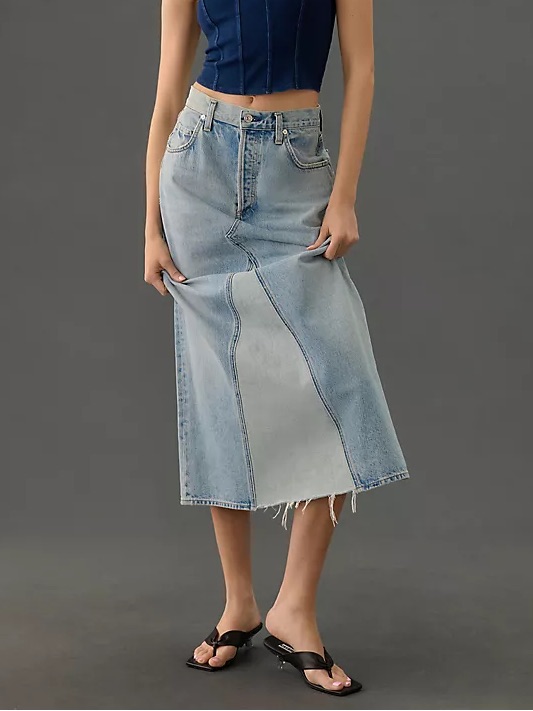 Anthropologie Citizens Of Humanity Park Reworked Denim Midi Skirt